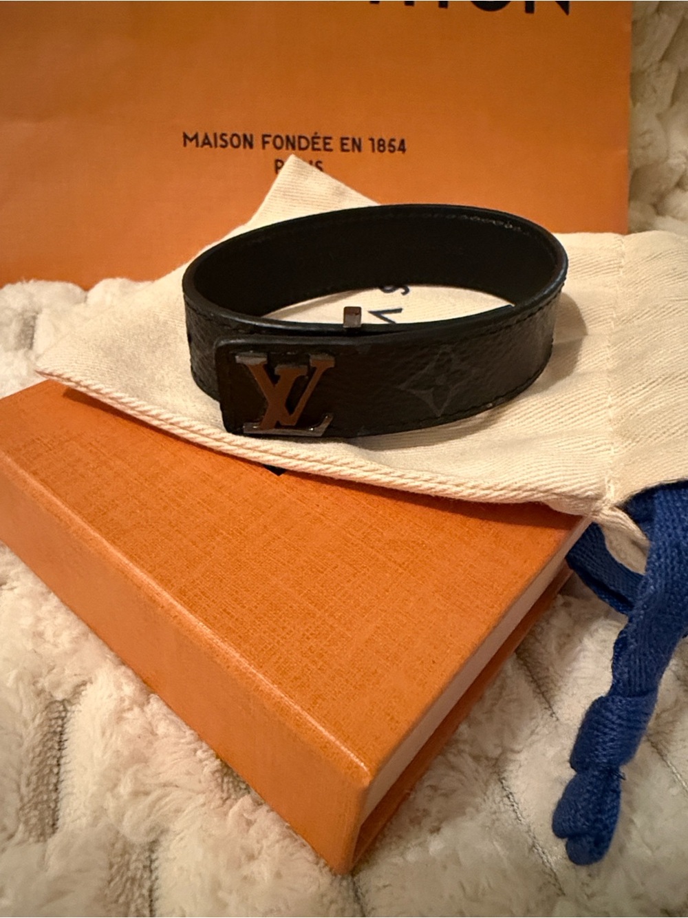 Louis Vuitton Black Leather Monogram Cuff Bracelet full inclusion - Picture 11 of 17